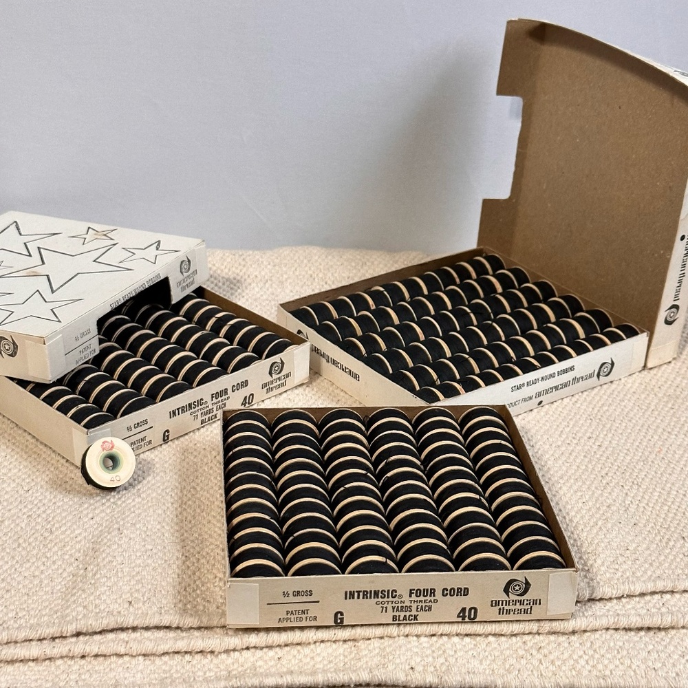 3 Boxes American Thread Company Star Bobbins Style A and G In Original Boxes BLK